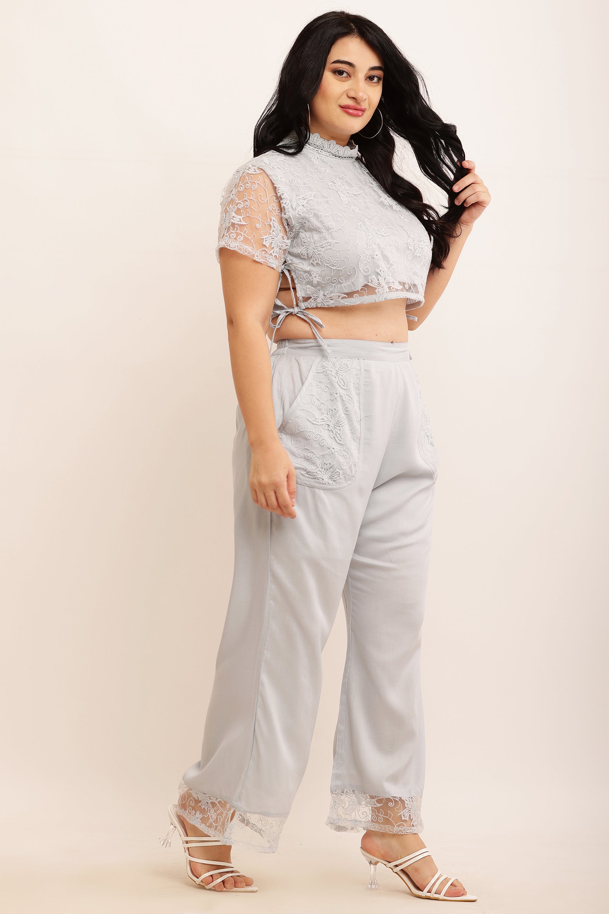 Butterfly Self Design Net Co-ord Set (LAVENDER)