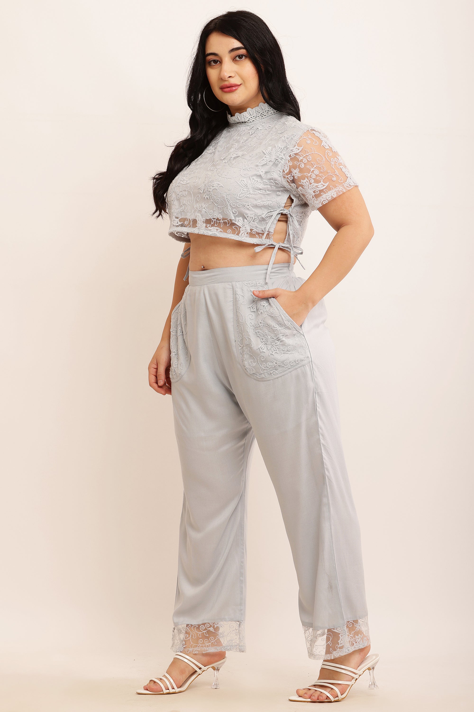 Butterfly Self Design Net Co-ord Set (LAVENDER)