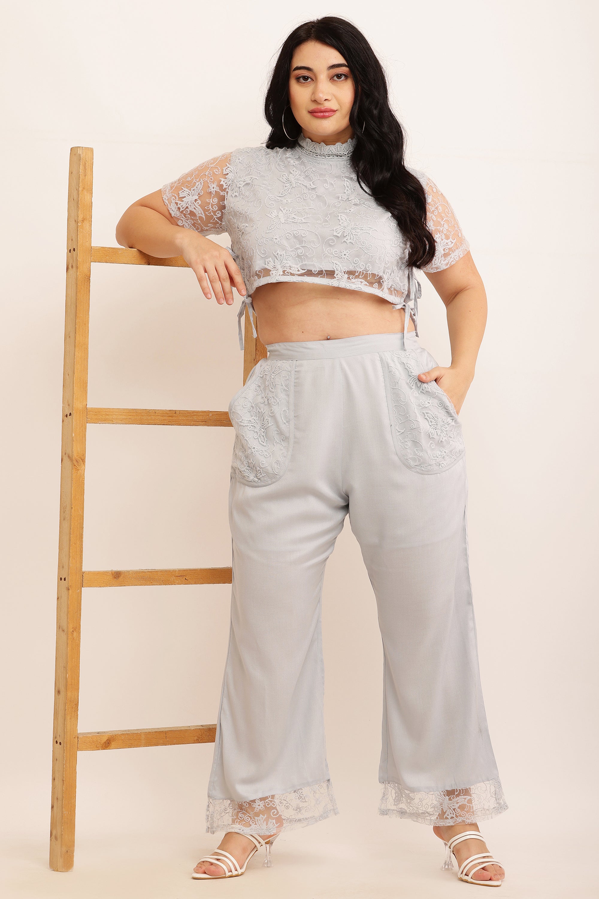 Butterfly Self Design Net Co-ord Set (LAVENDER)