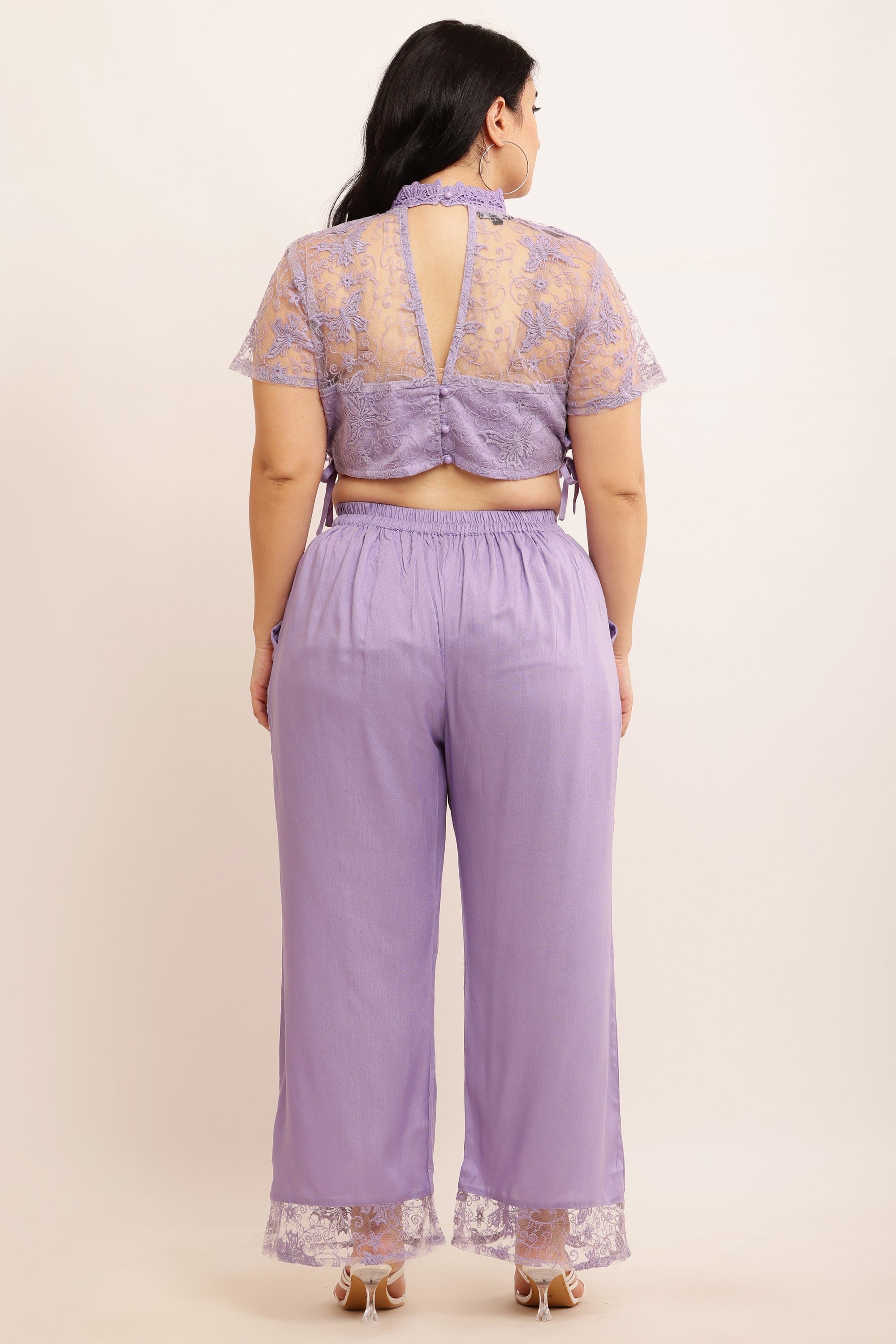 Butterfly Self Design Net Co-ord Set (LAVENDER)