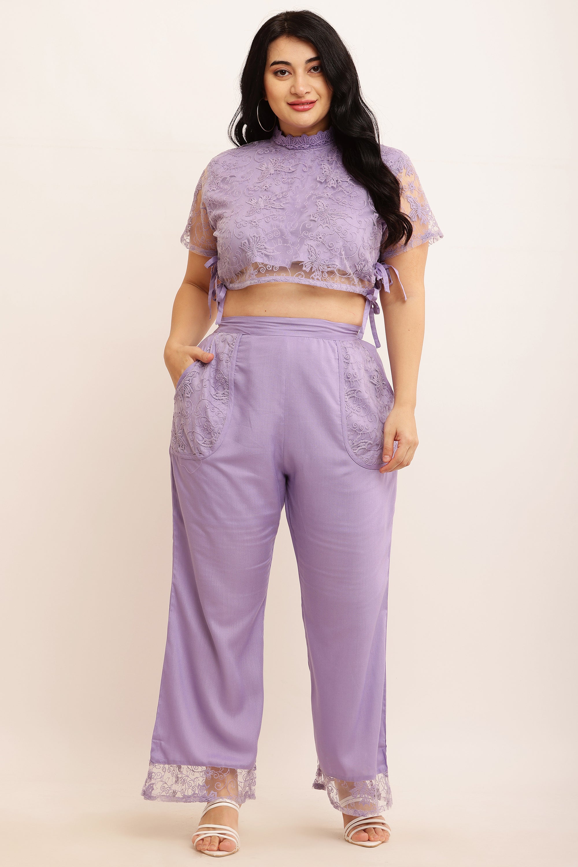 Butterfly Self Design Net Co-ord Set (LAVENDER)