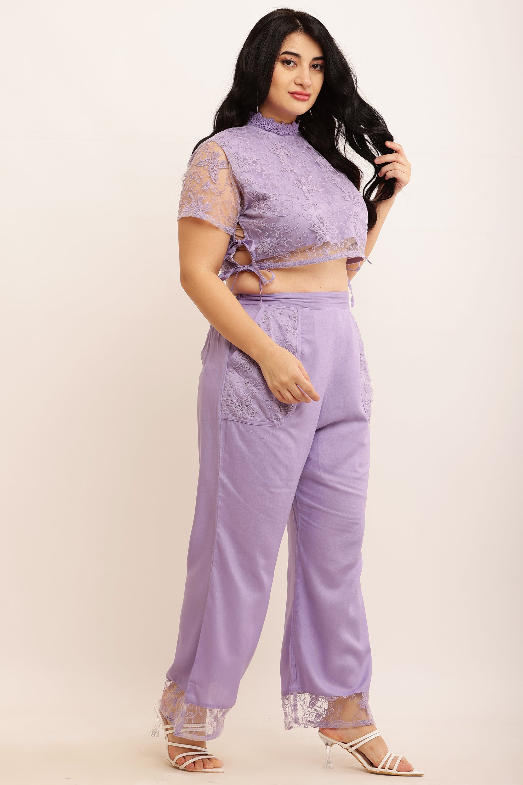 Butterfly Self Design Net Co-ord Set (LAVENDER)