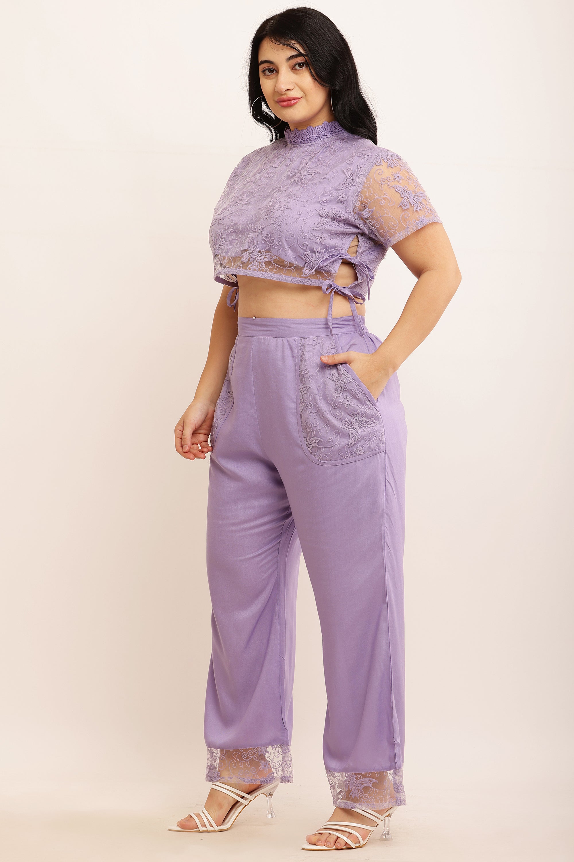 Butterfly Self Design Net Co-ord Set (LAVENDER)