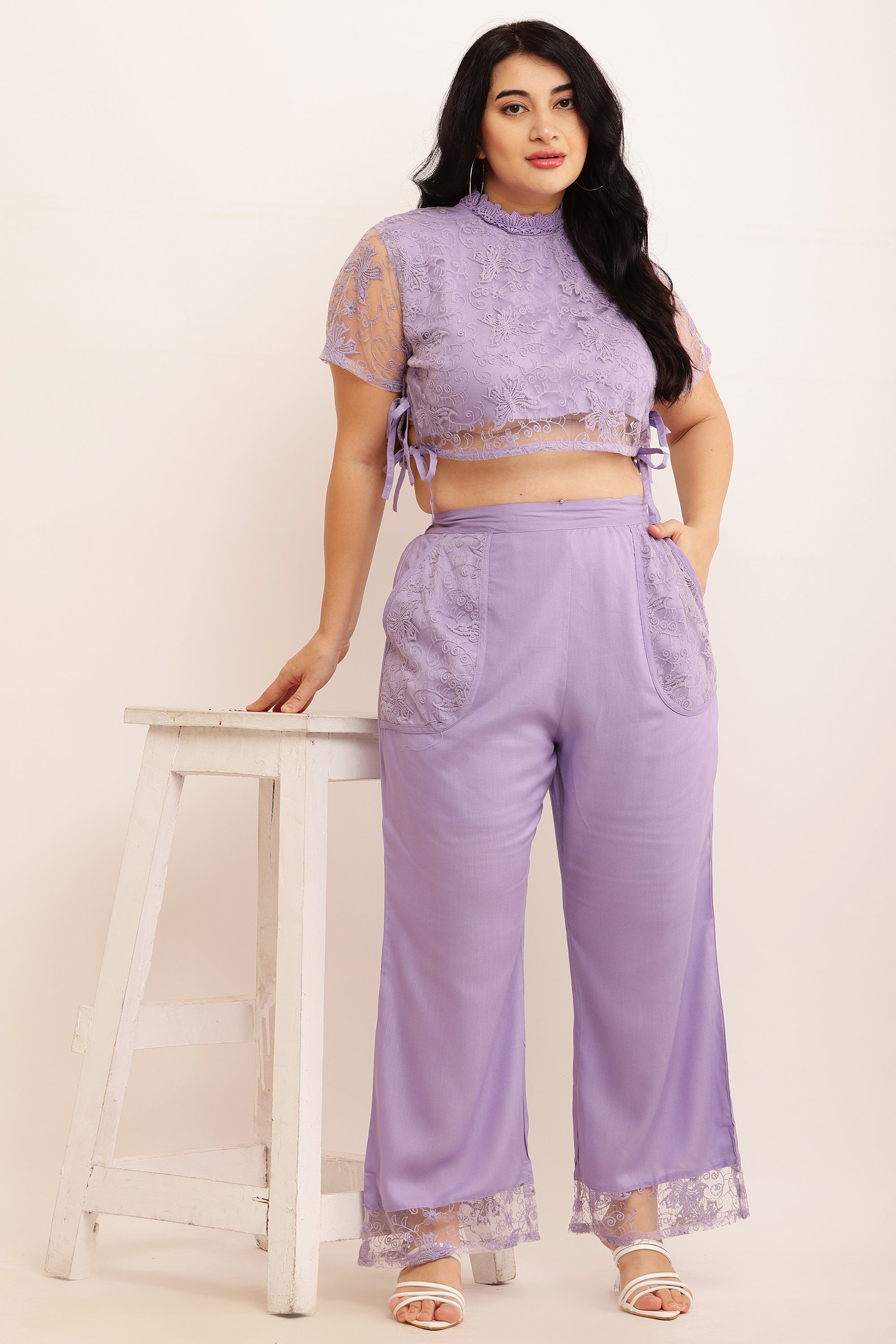 Butterfly Self Design Net Co-ord Set (LAVENDER)