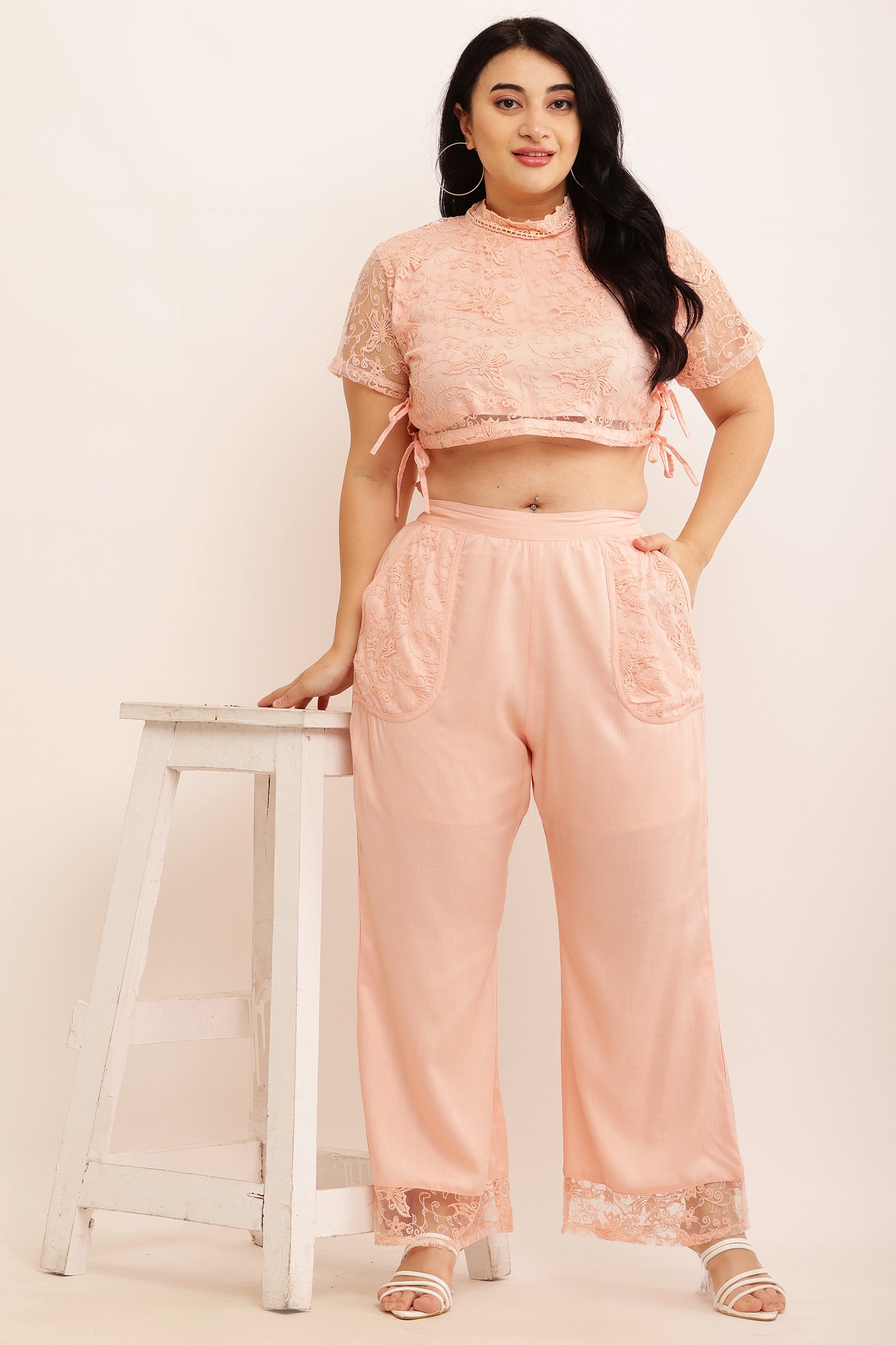 Butterfly Self Design Net Co-ord Set (LAVENDER)