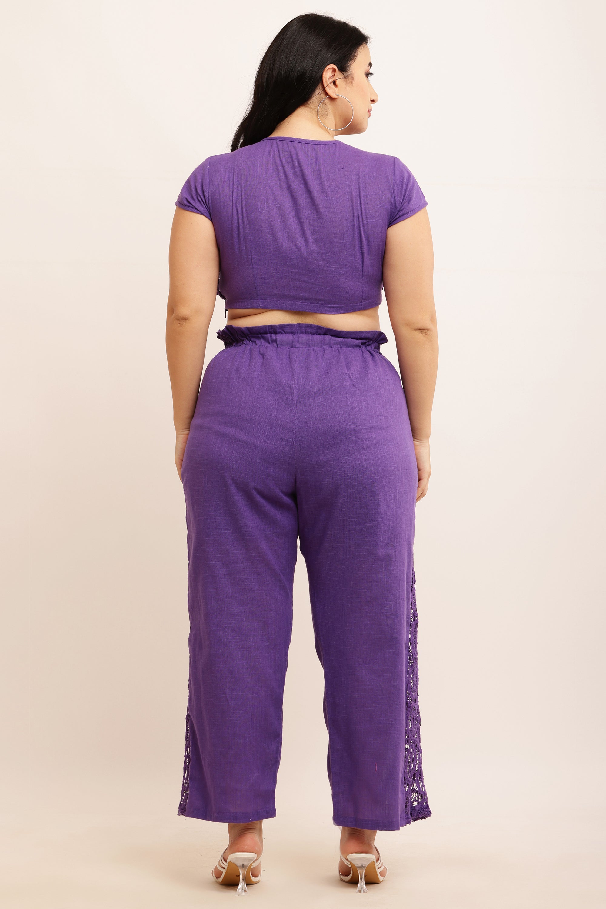 GPO Lace Co-ord Set - Crop Top & Pants Combo (PEACH)
