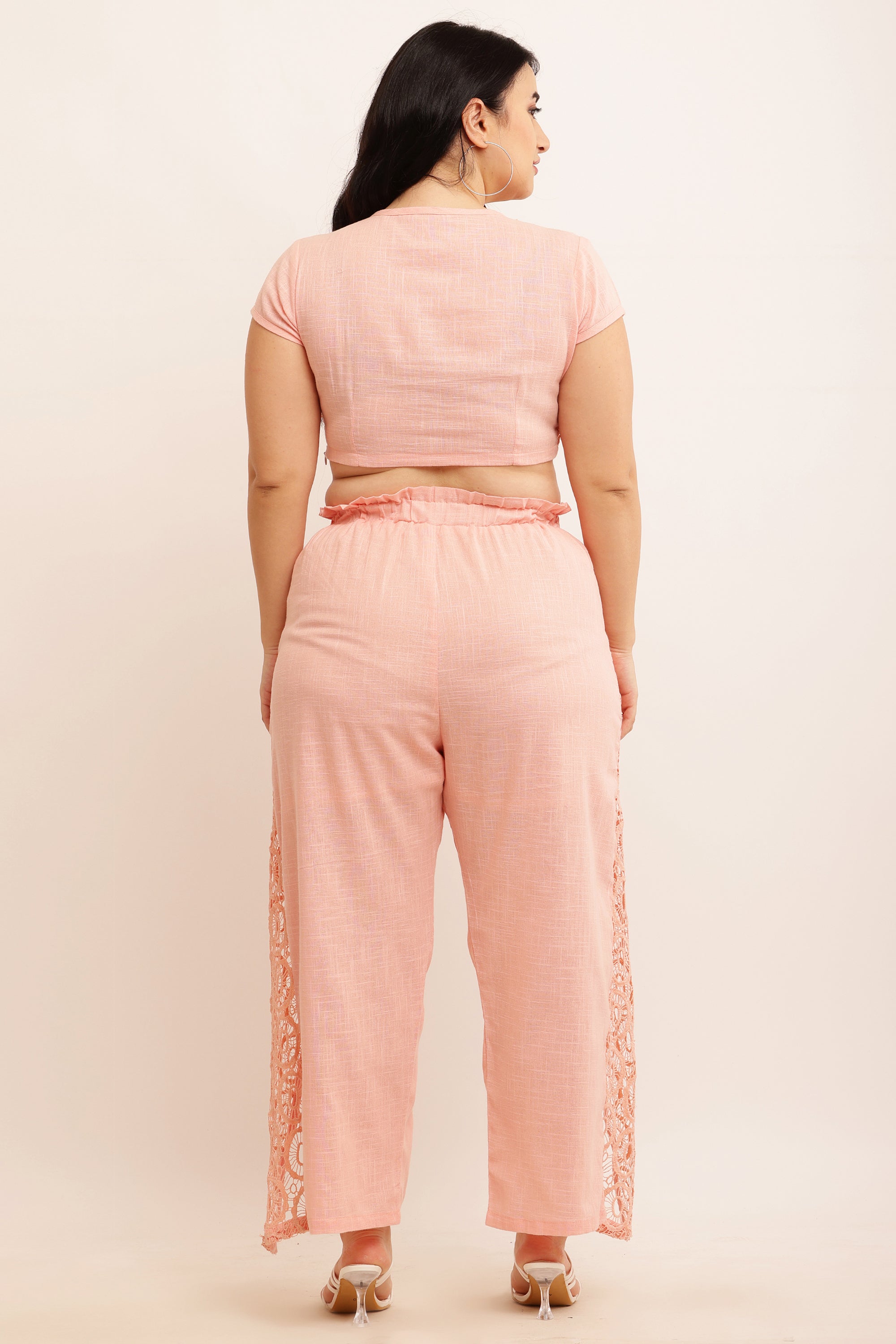 GPO Lace Co-ord Set - Crop Top & Pants Combo (PEACH)