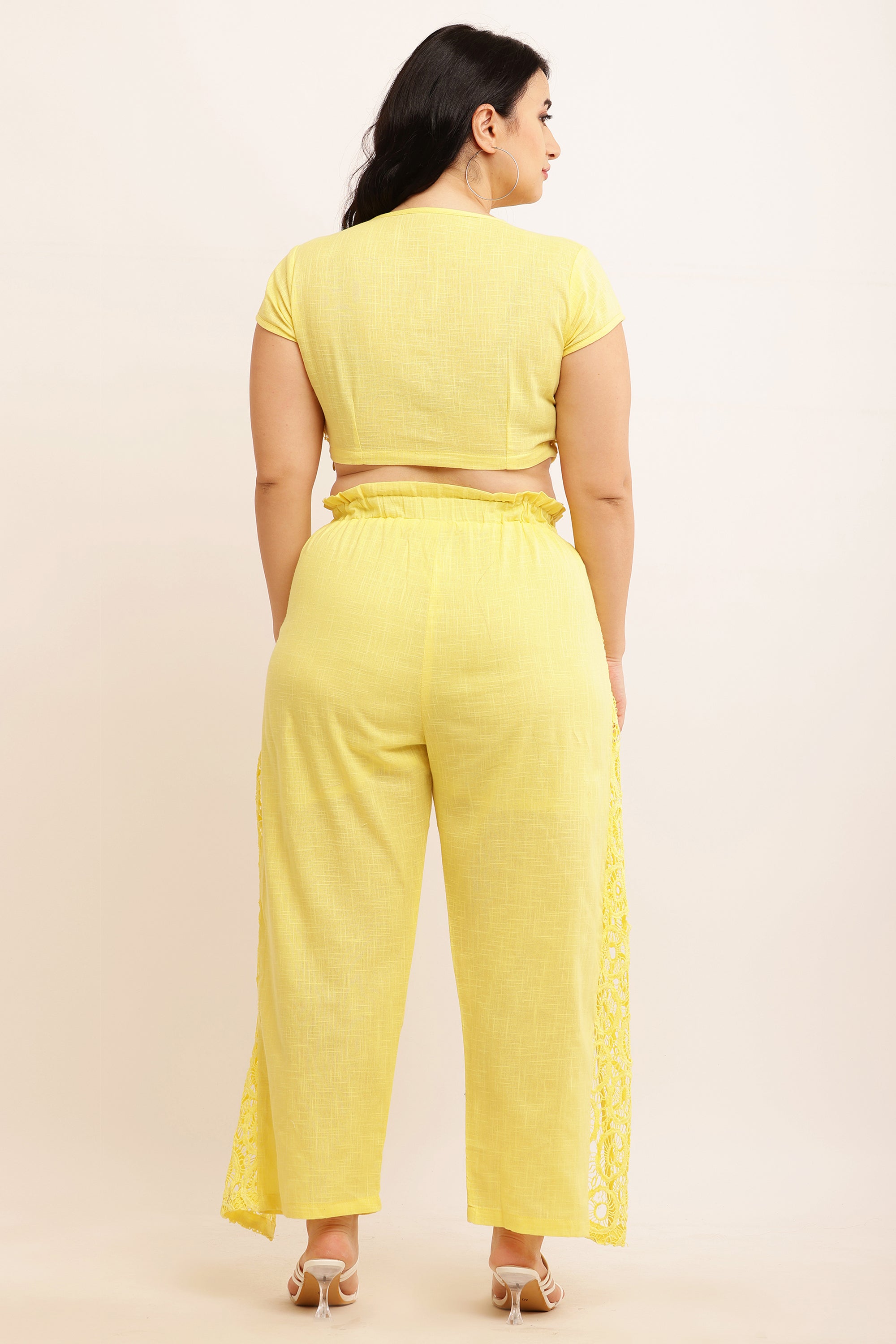 GPO Lace Co-ord Set - Crop Top & Pants Combo (PEACH)