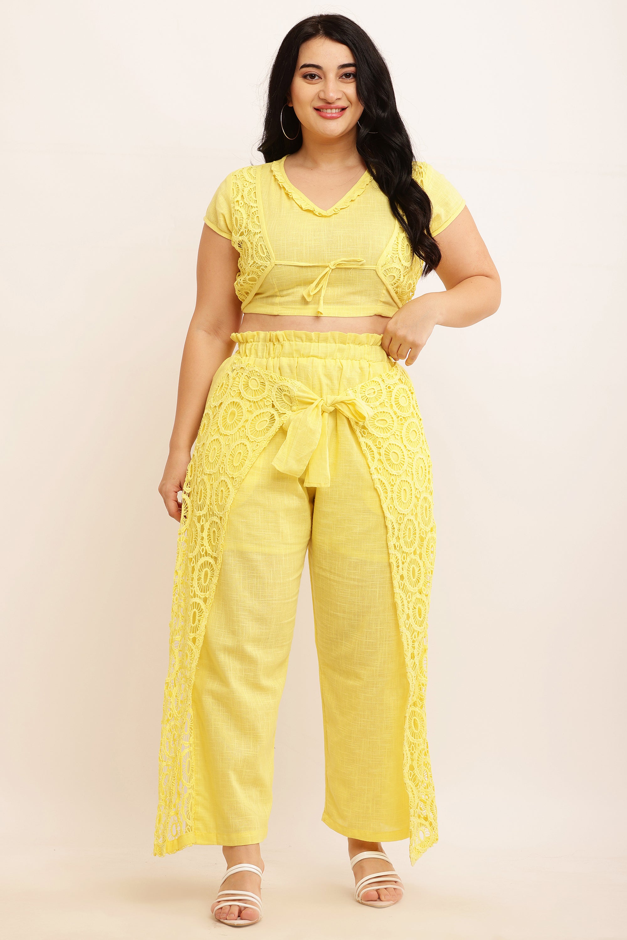 GPO Lace Co-ord Set - Crop Top & Pants Combo (PEACH)