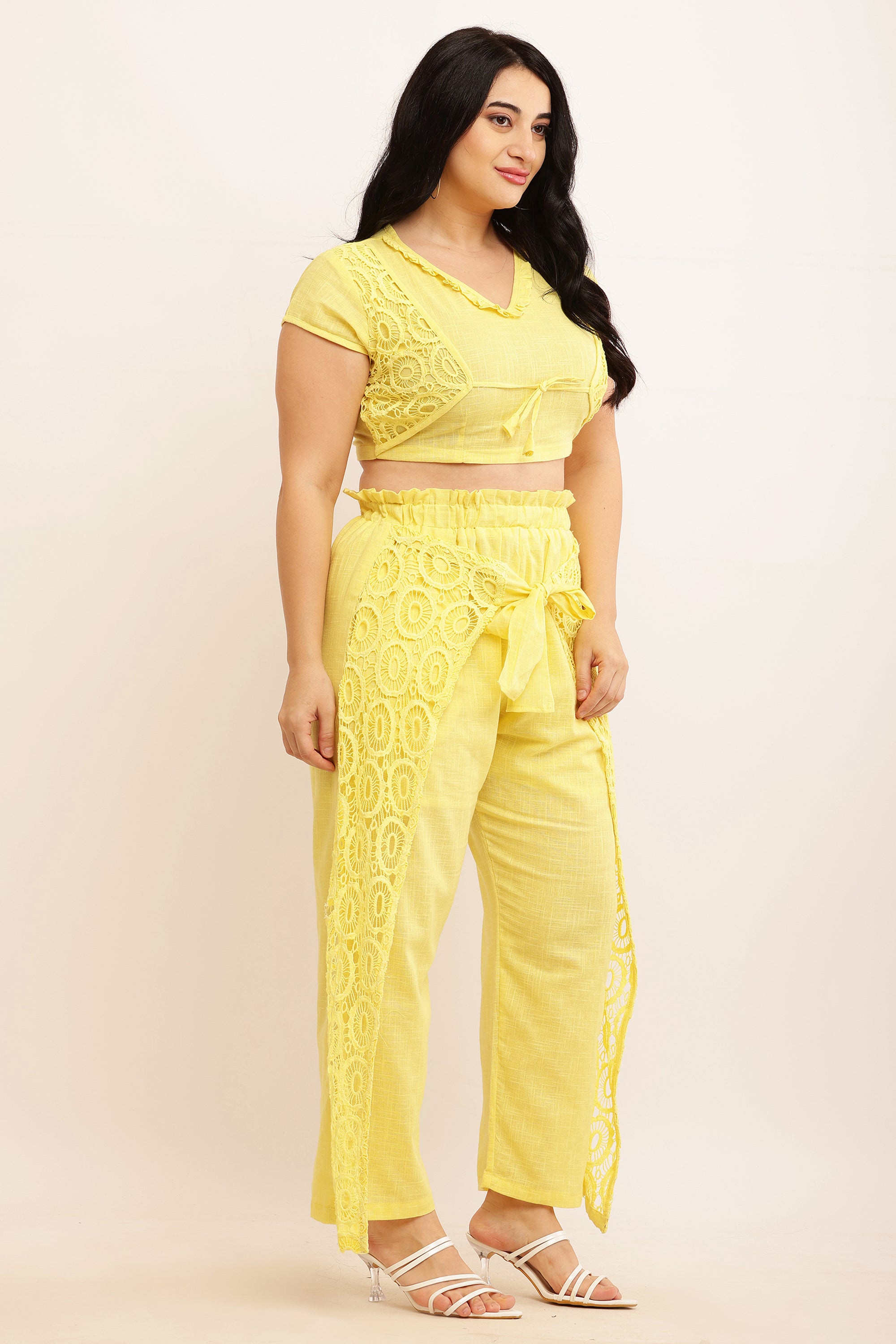 GPO Lace Co-ord Set - Crop Top & Pants Combo (PEACH)
