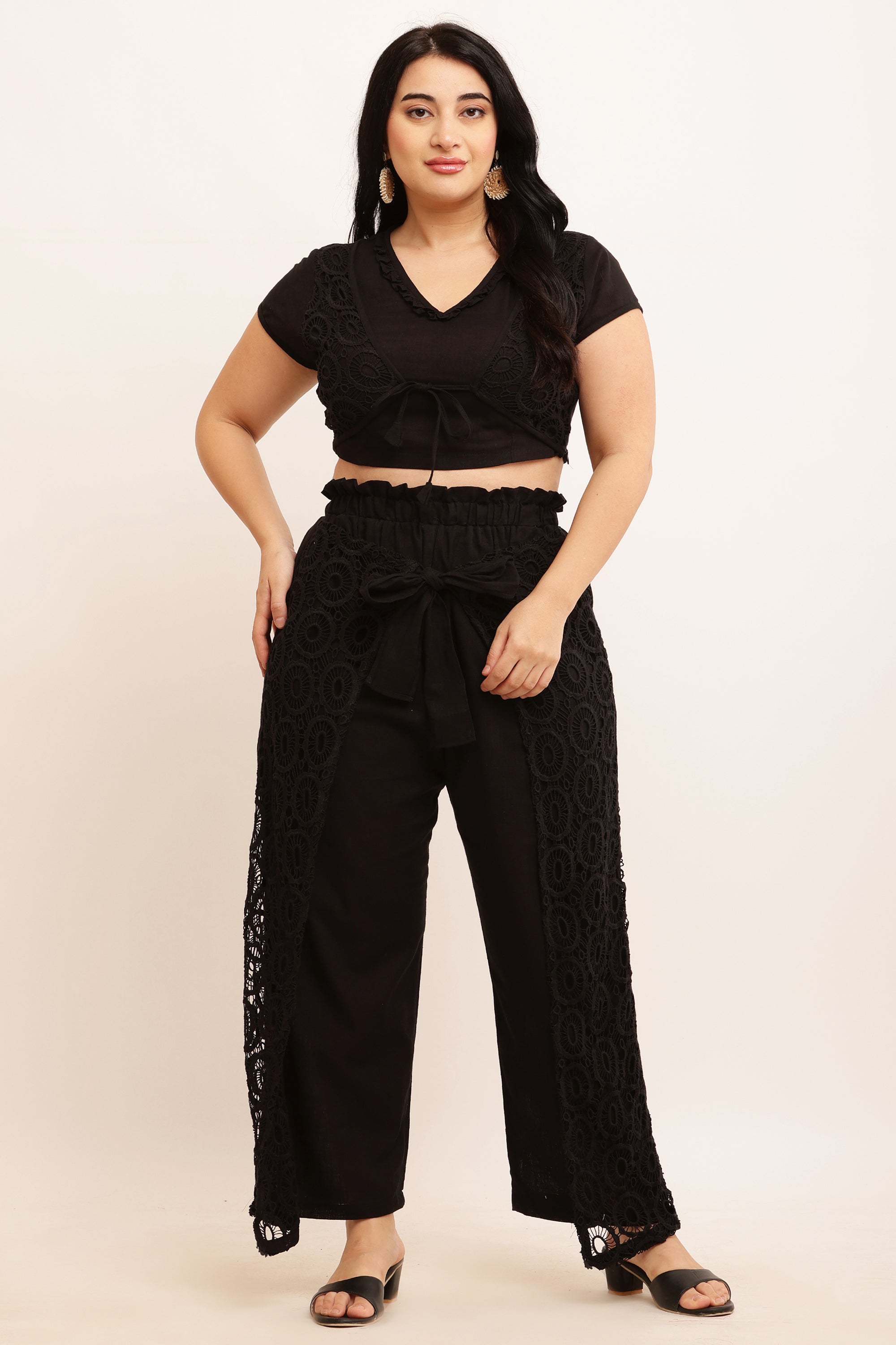 GPO Lace Co-ord Set - Crop Top & Pants Combo (PEACH)