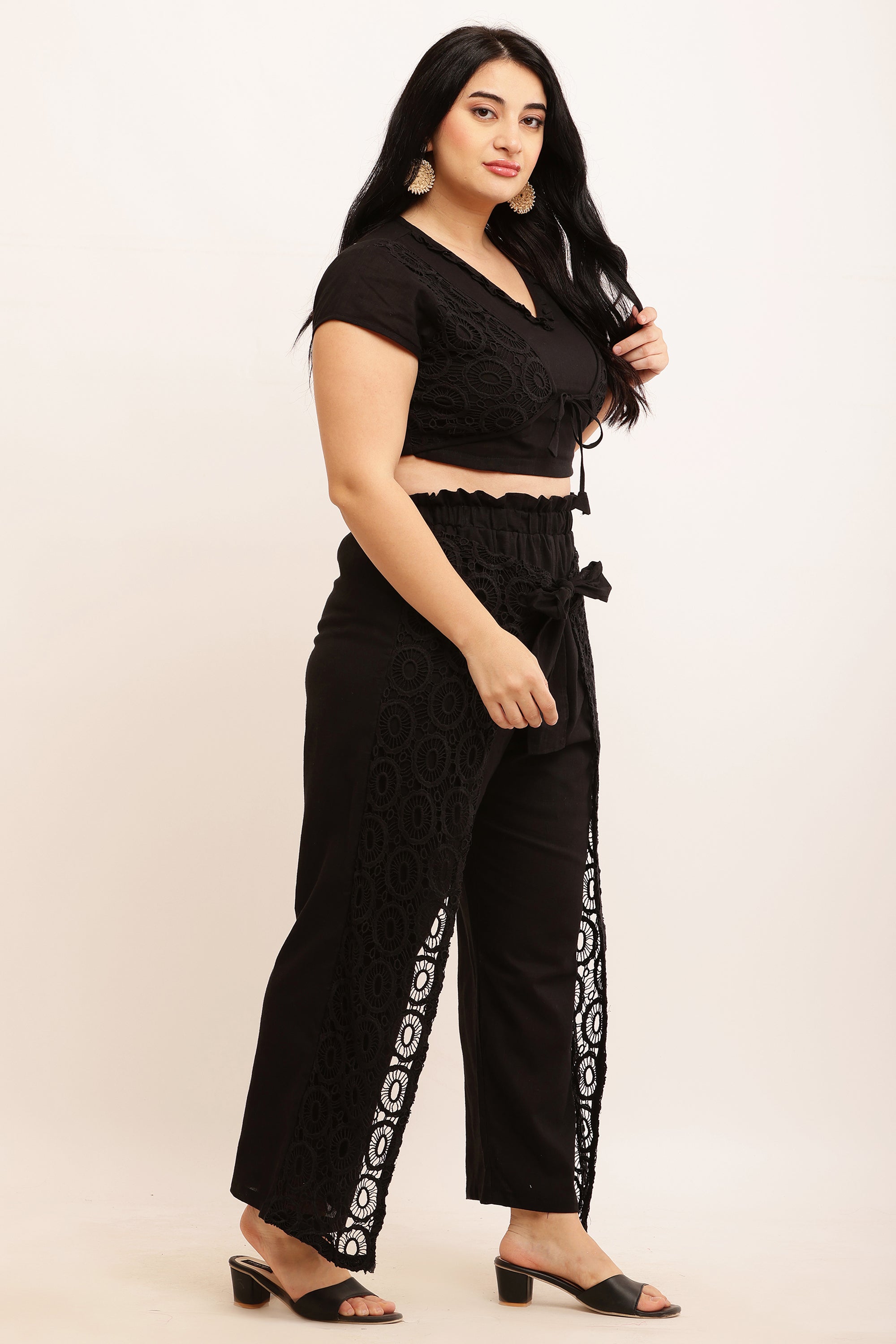 GPO Lace Co-ord Set - Crop Top & Pants Combo (PEACH)