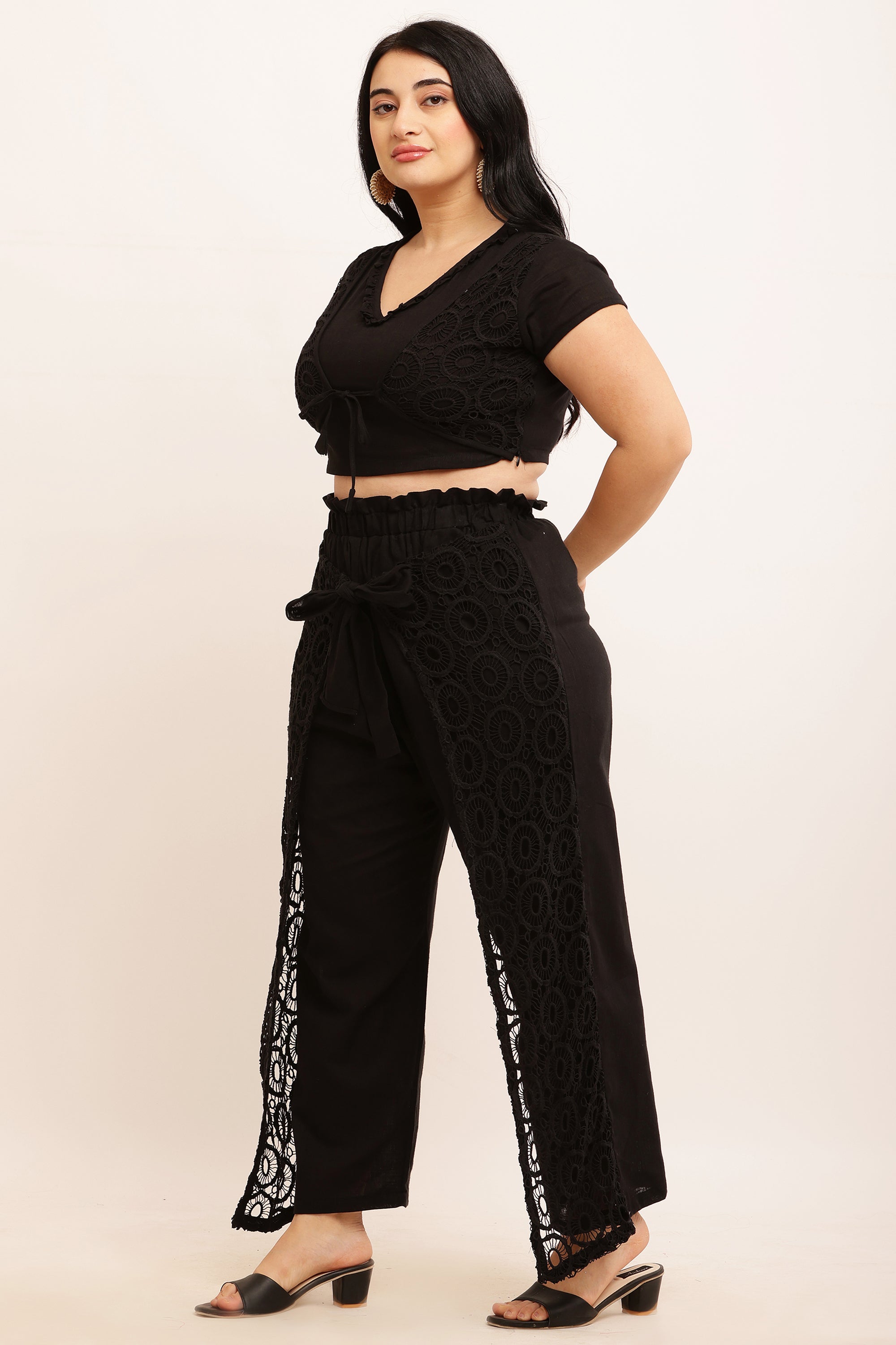 GPO Lace Co-ord Set - Crop Top & Pants Combo (PEACH)