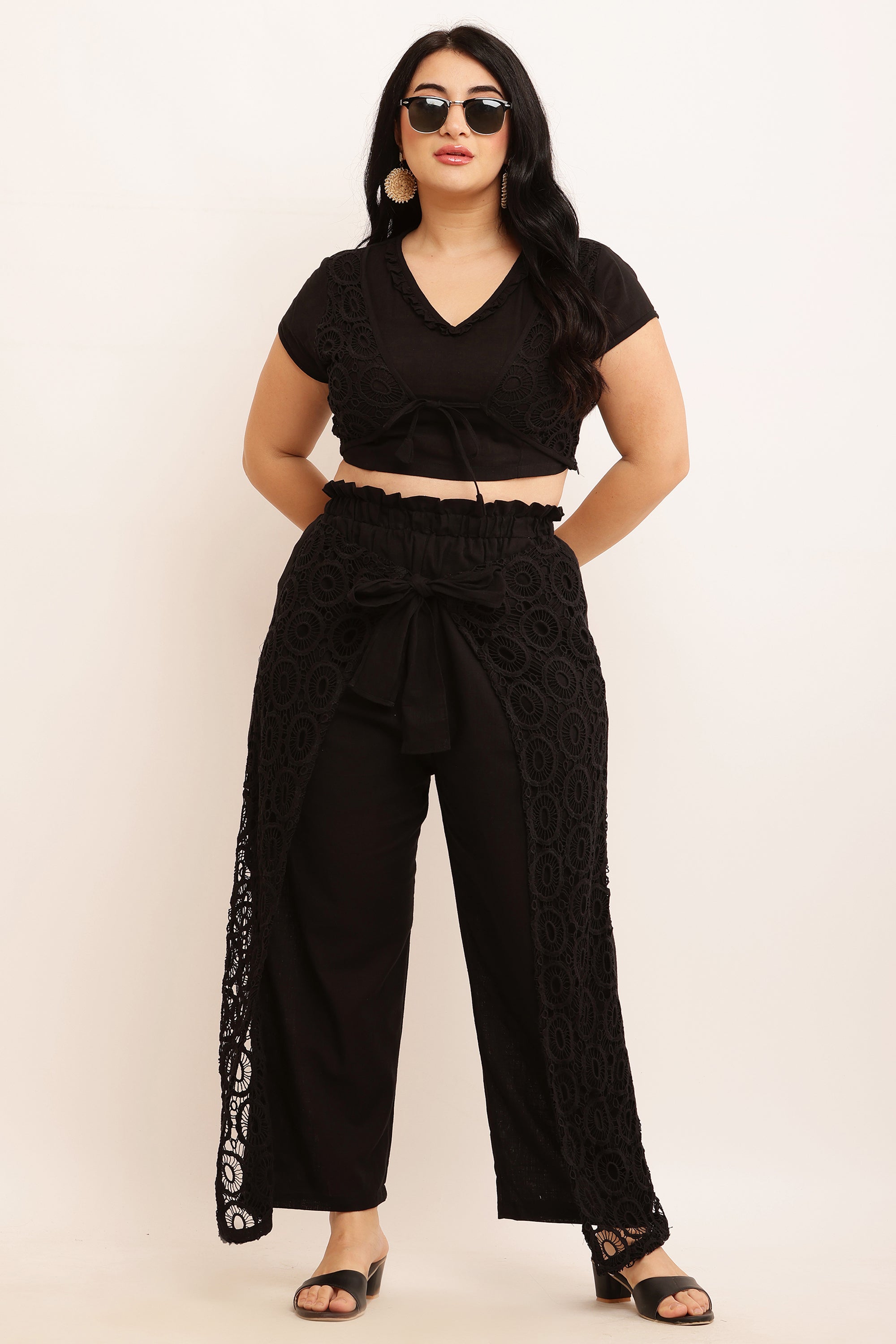 GPO Lace Co-ord Set - Crop Top & Pants Combo (PEACH)