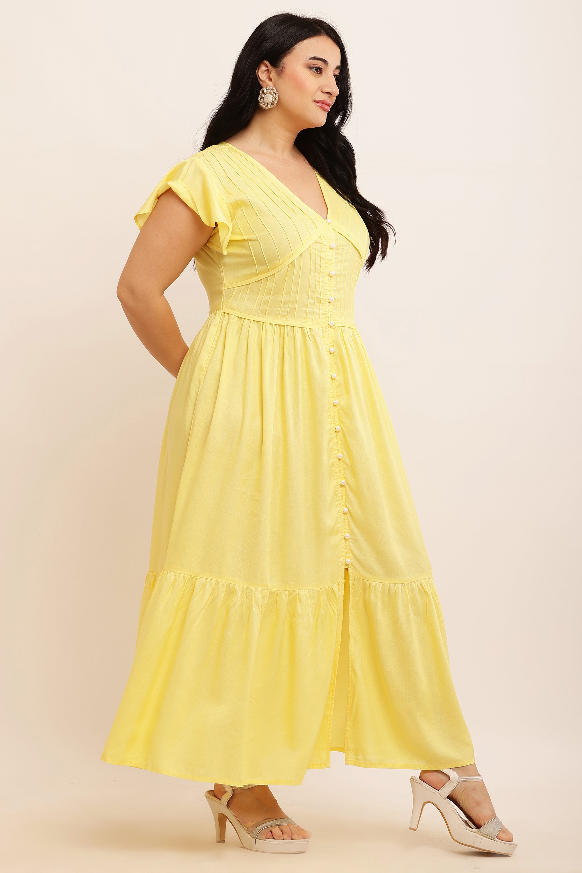 Spring Summer Midi Dress ( LIME YELLOW)