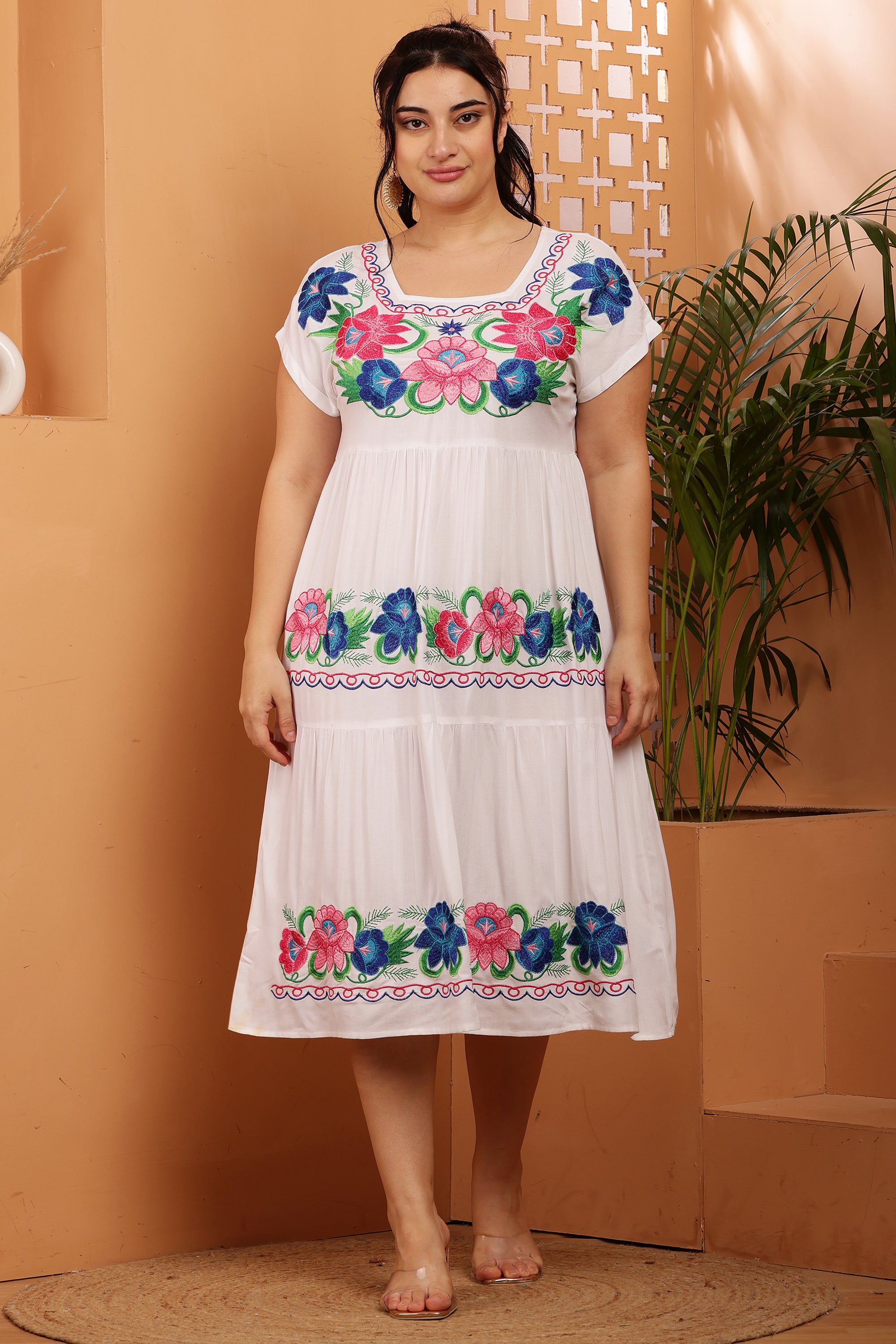 Floral Embroidery Midi Dress