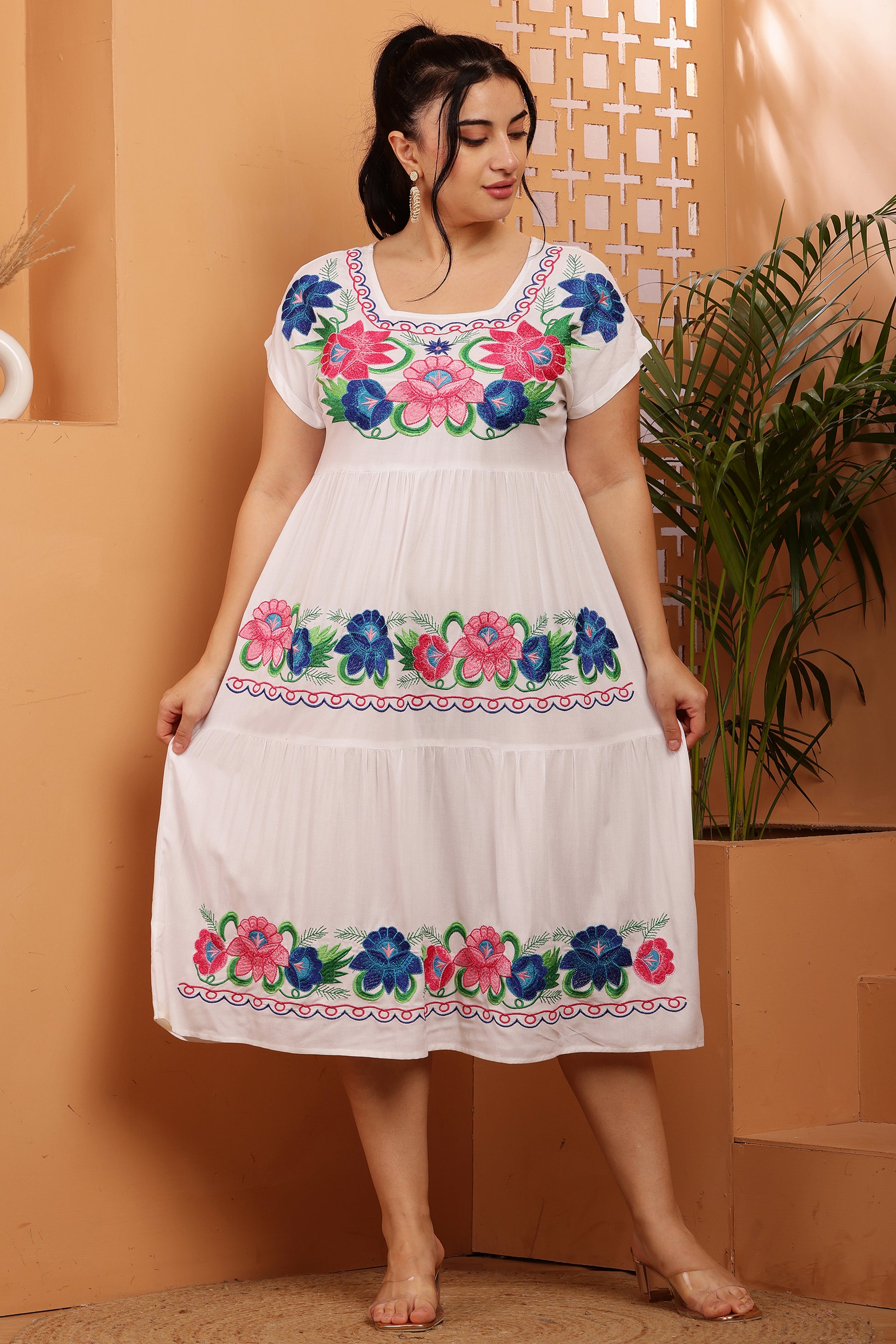 Floral Embroidery Midi Dress