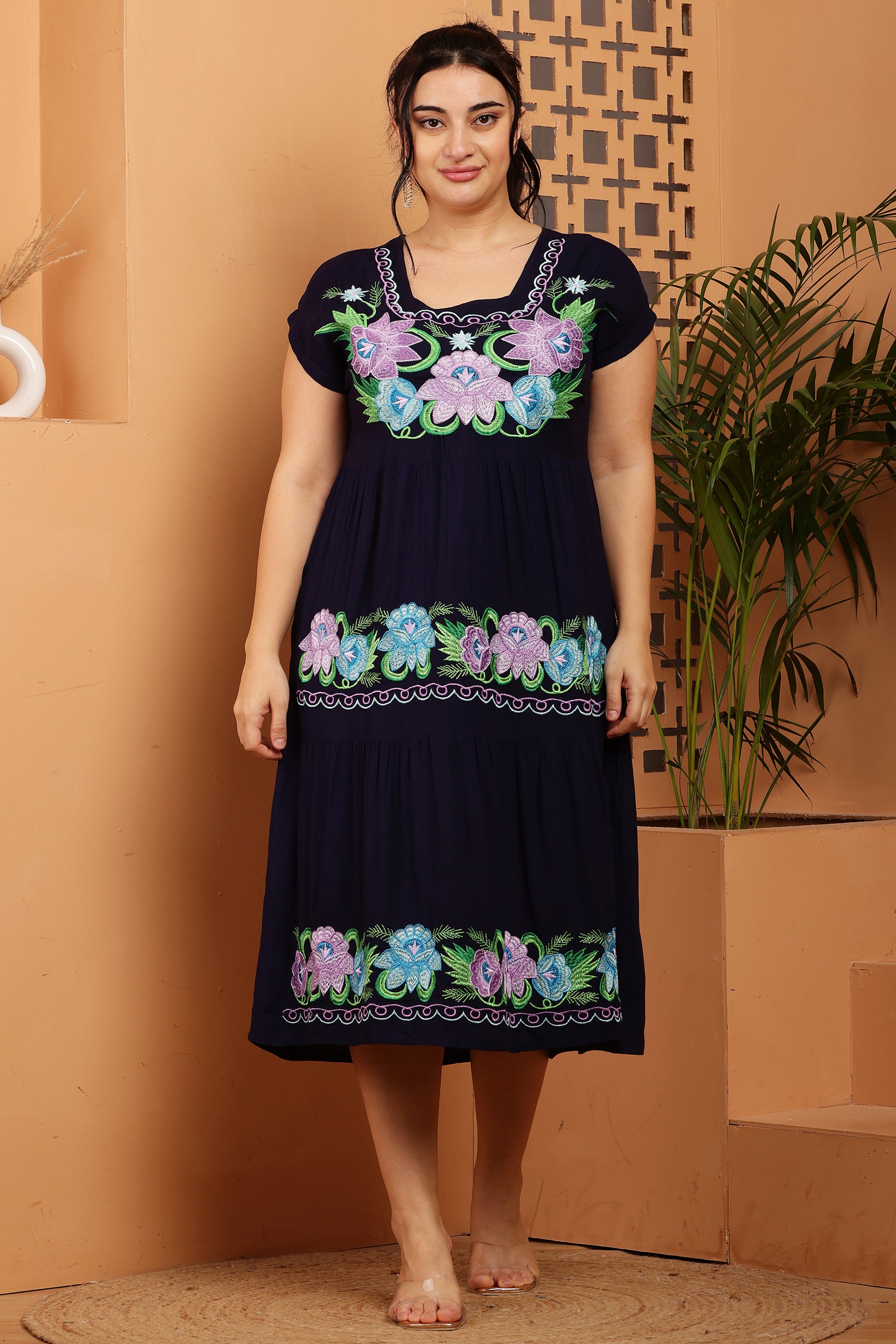 Floral Embroidery Midi Dress