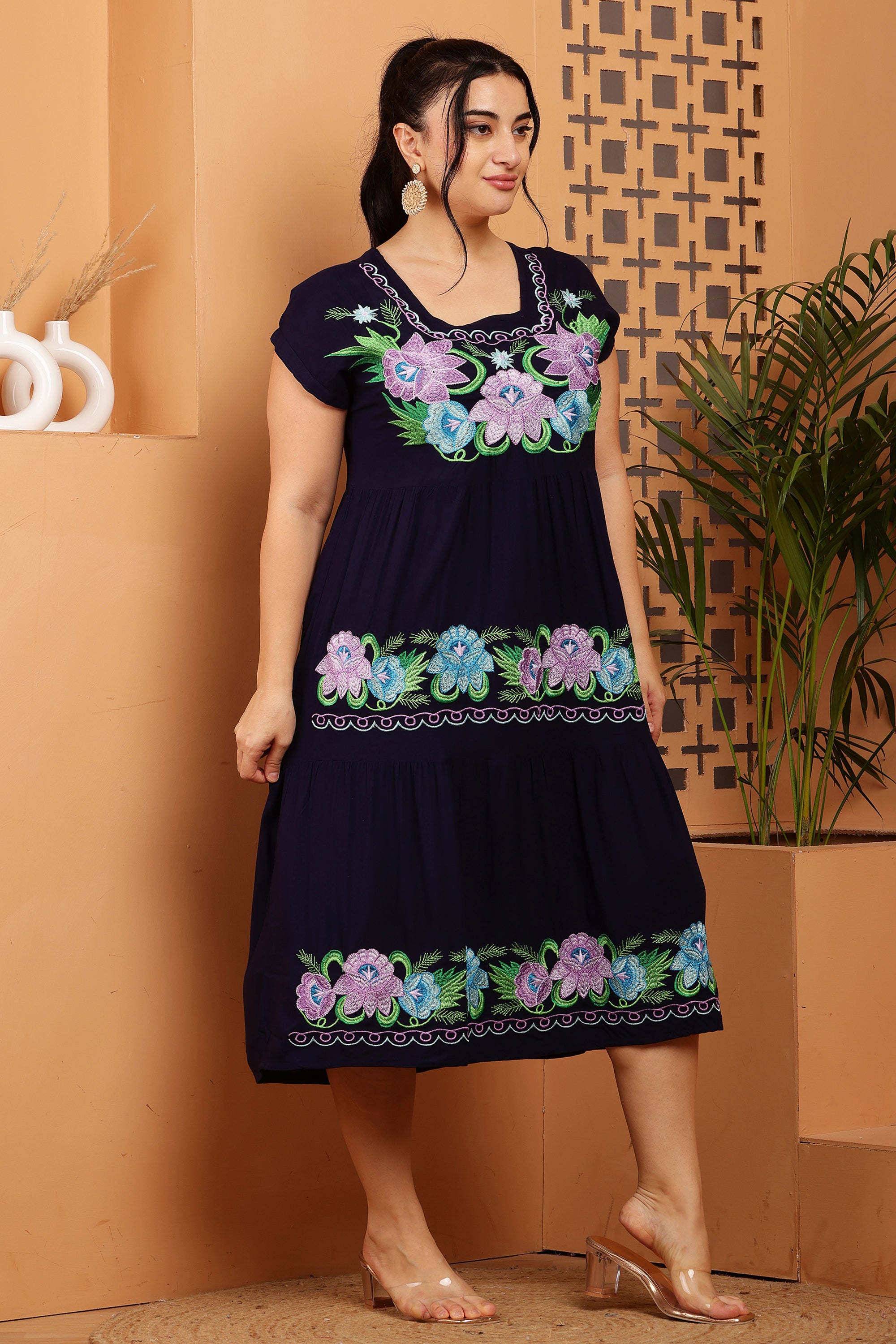 Floral Embroidery Midi Dress