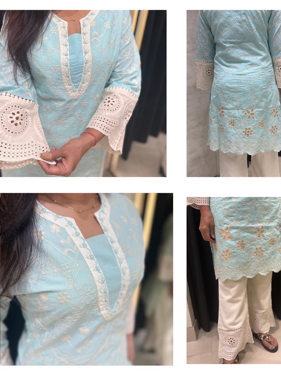 Straight Kurta Crochet w Schiffli Coord Set