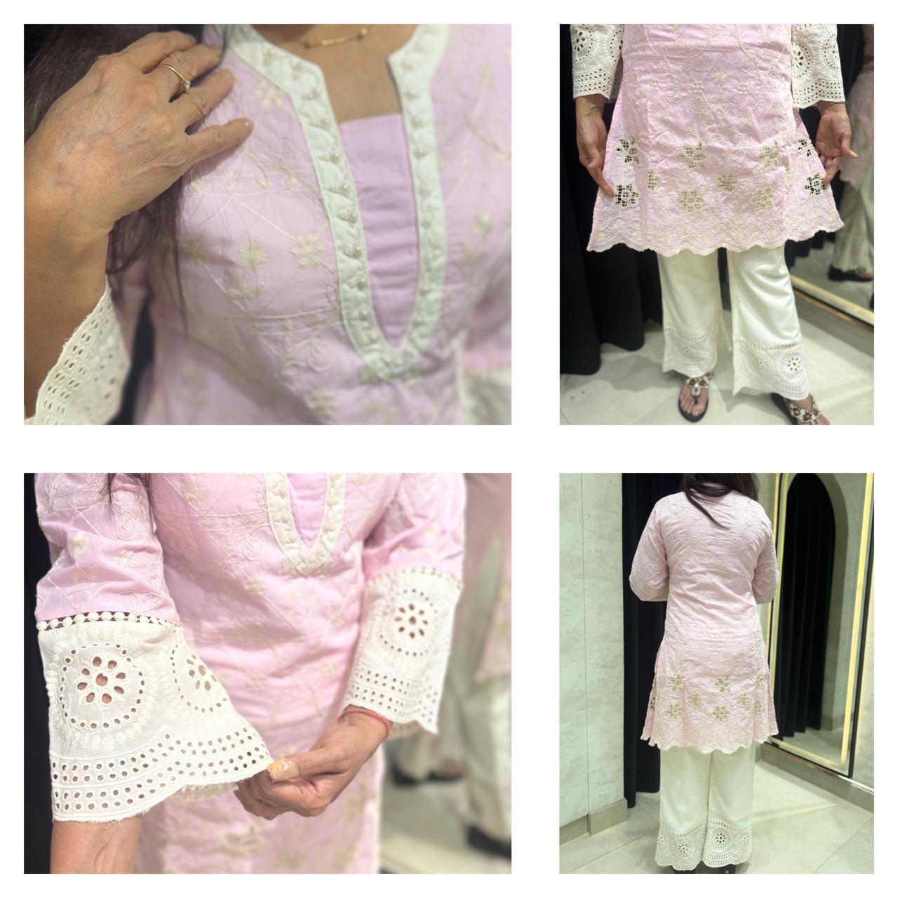 Straight Kurta Crochet w Schiffli Coord Set