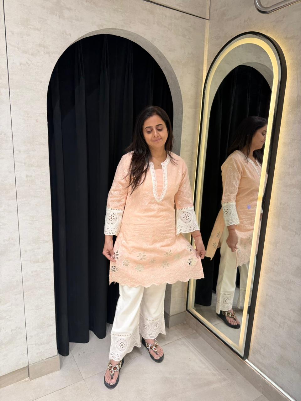 Straight Kurta Crochet w Schiffli Coord Set