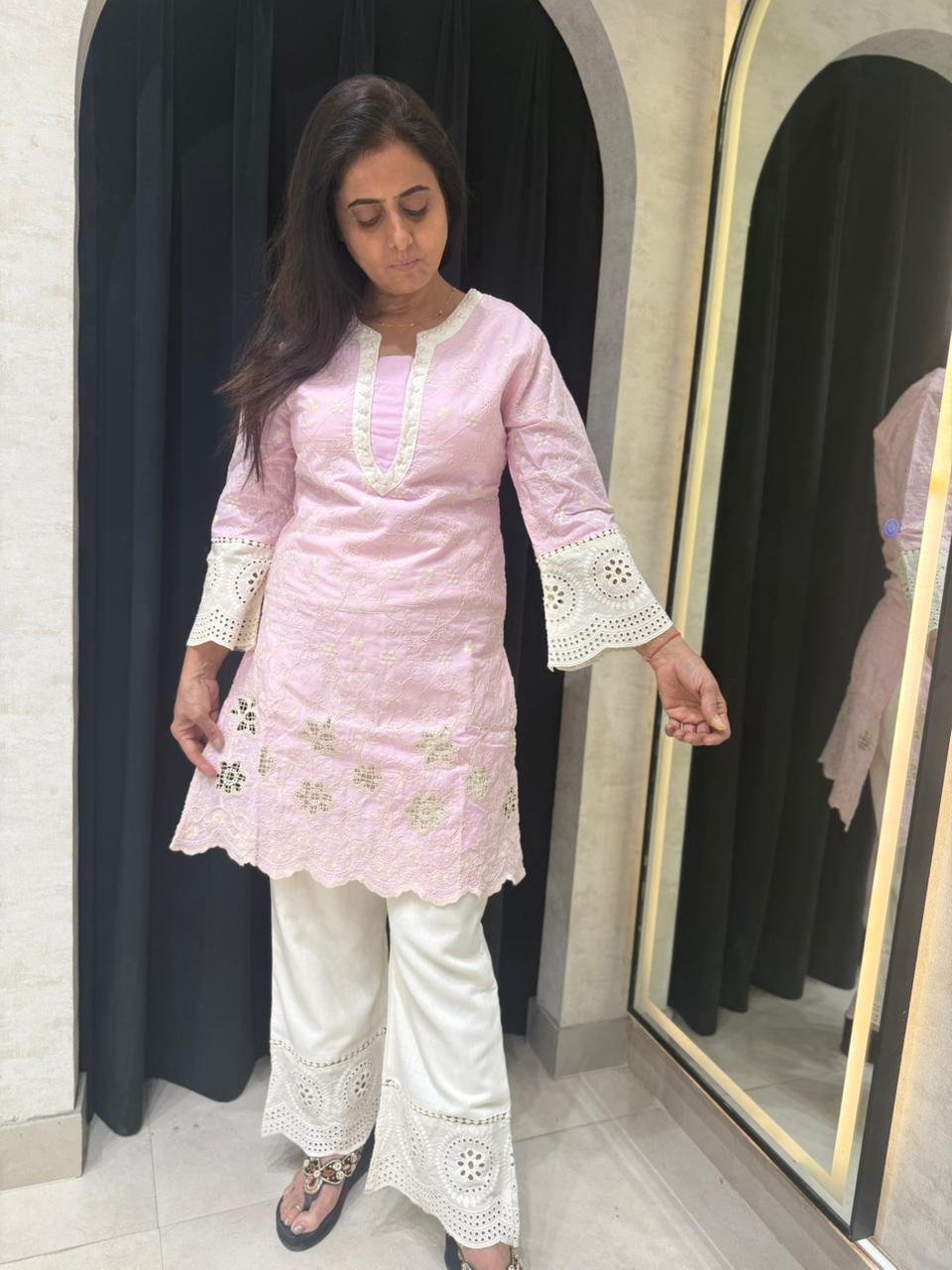 Straight Kurta Crochet w Schiffli Coord Set