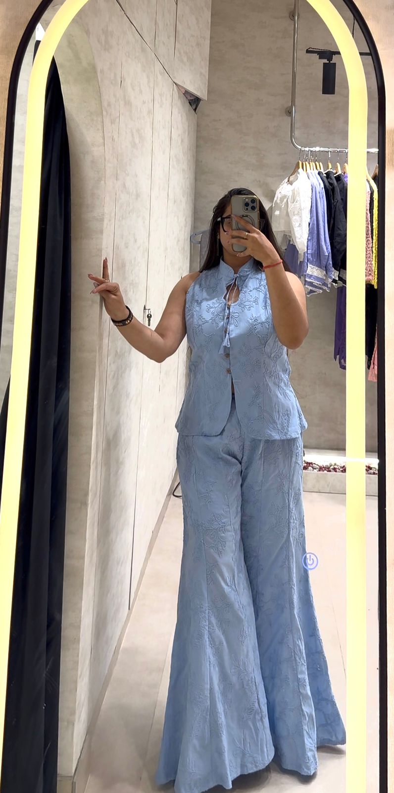 Vest Style Thread Schiffli Coord Set