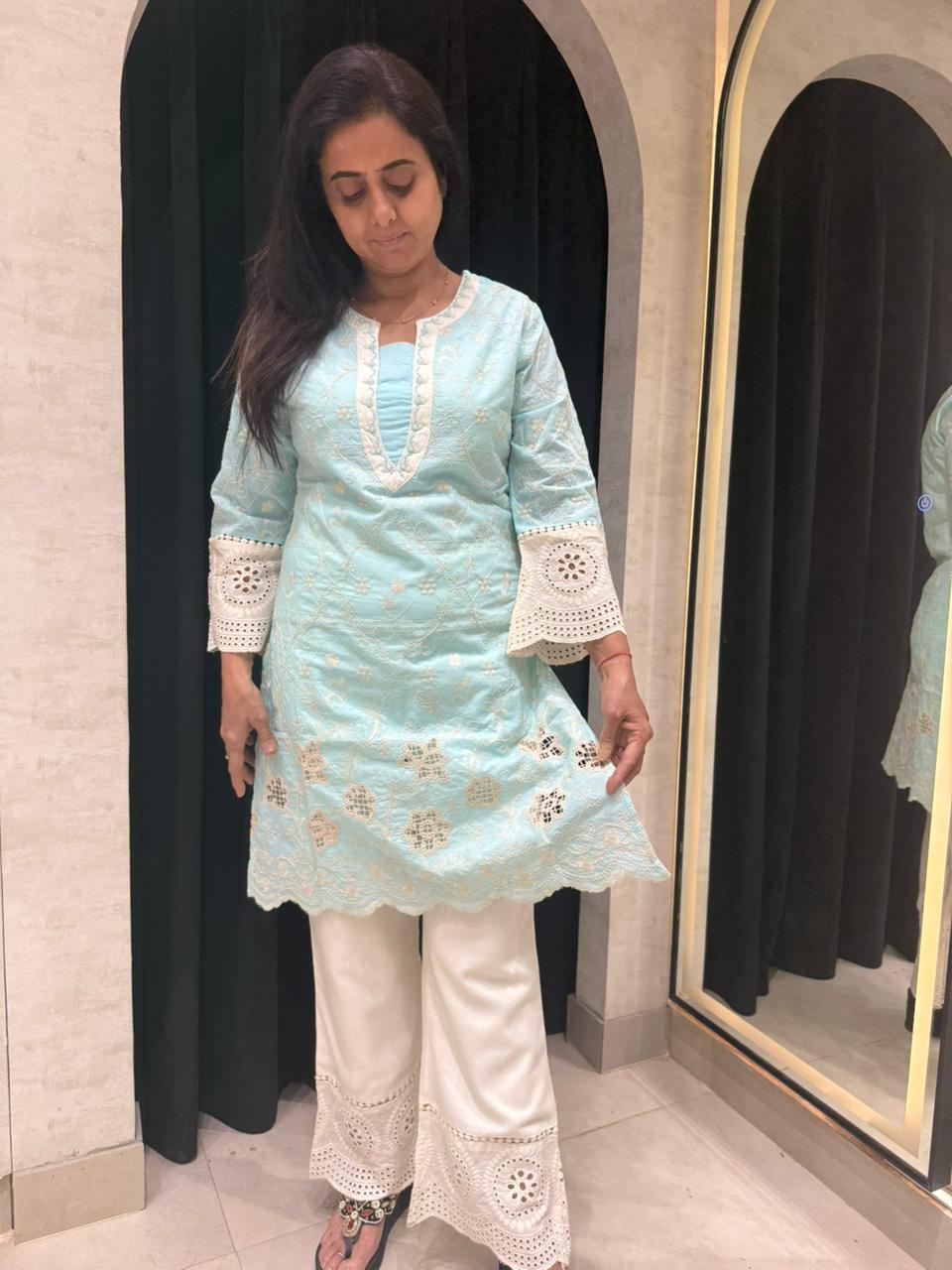 Straight Kurta Crochet w Schiffli Coord Set