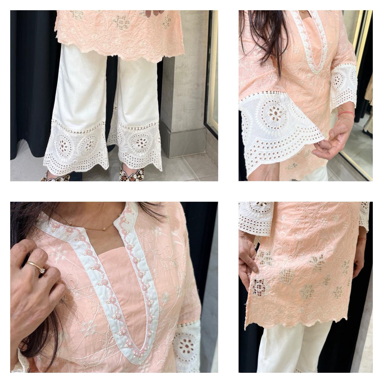 Straight Kurta Crochet w Schiffli Coord Set