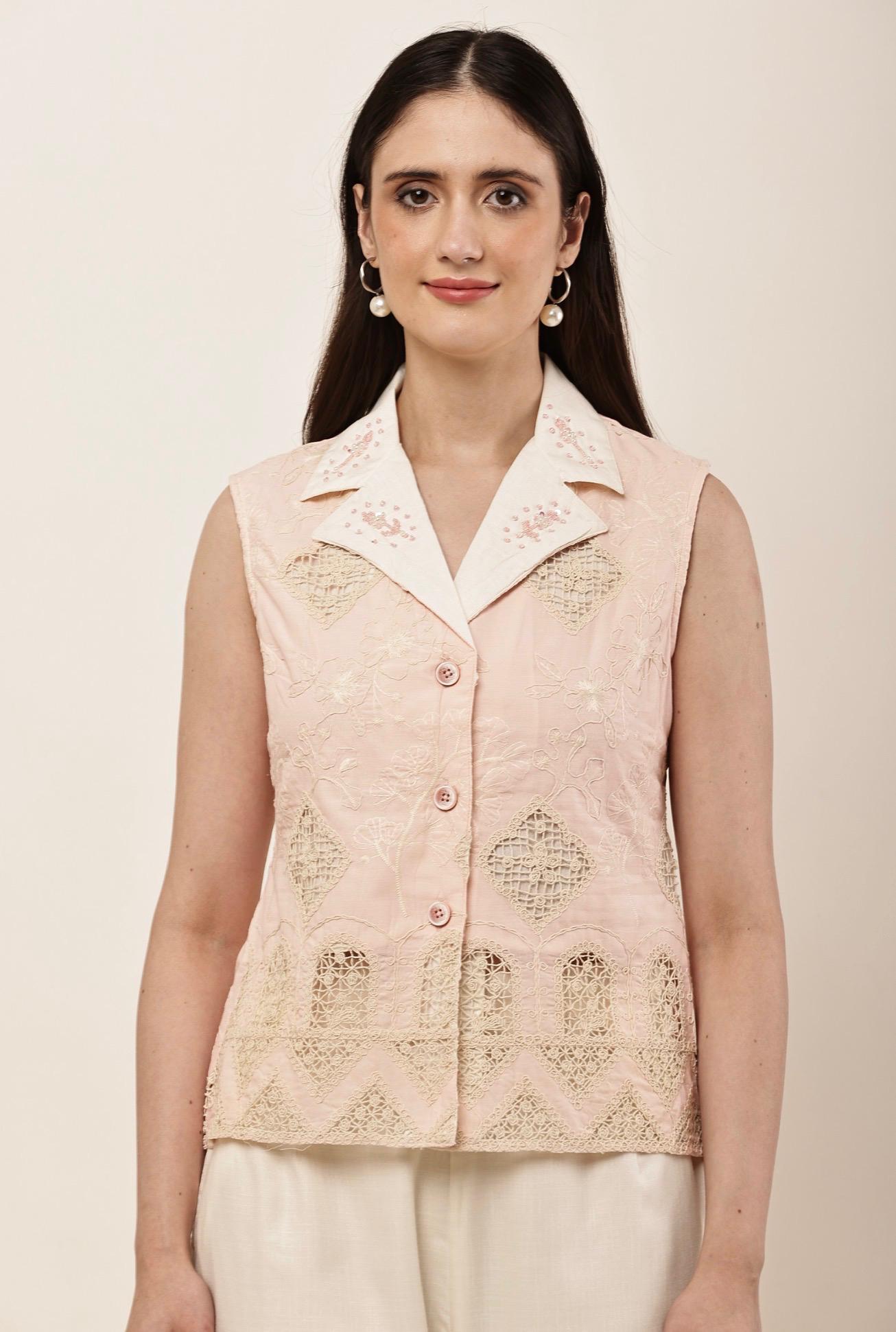 Vest Style Coord Set w Crochet & Handwork