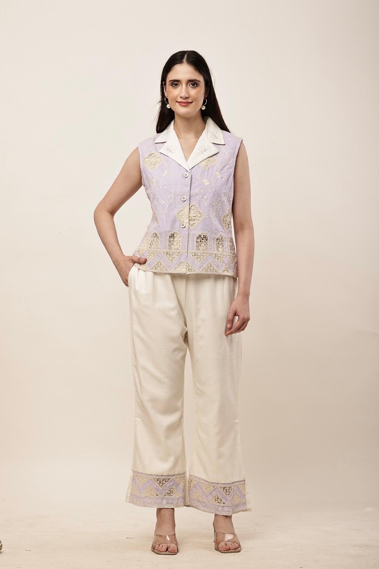 Vest Style Coord Set w Crochet & Handwork