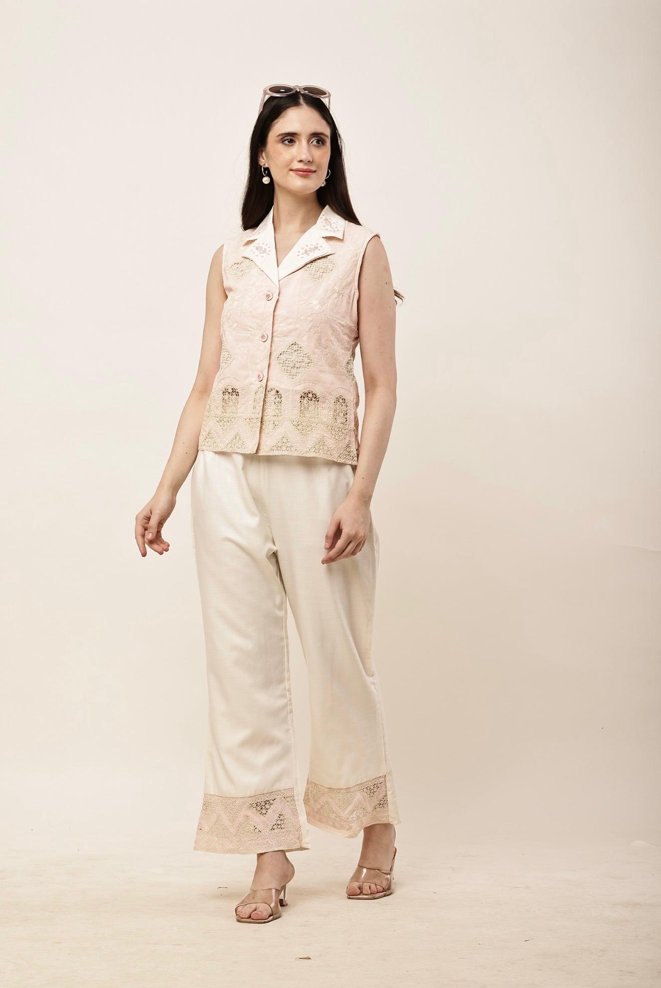 Vest Style Coord Set w Crochet & Handwork