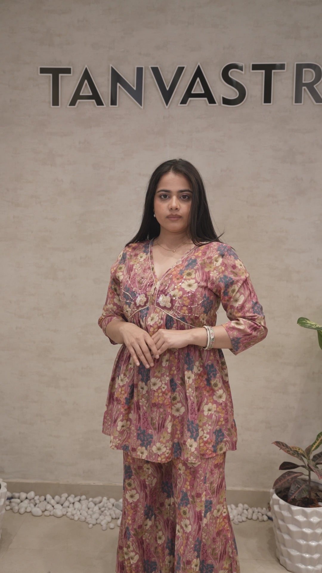 Floral Printed Peplum Kurta with Flared Pants