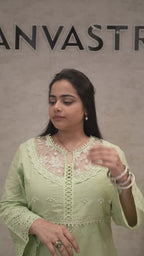 A-line Long Kurta Net Yoke with Pants