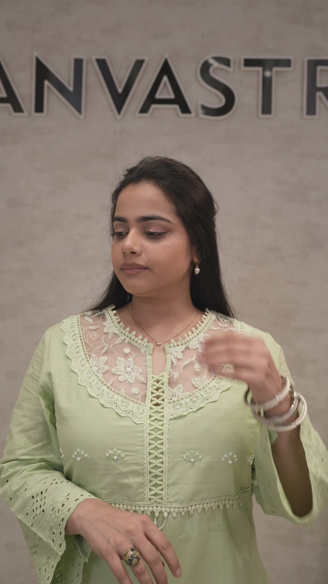 A-line Long Kurta Net Yoke with Pants