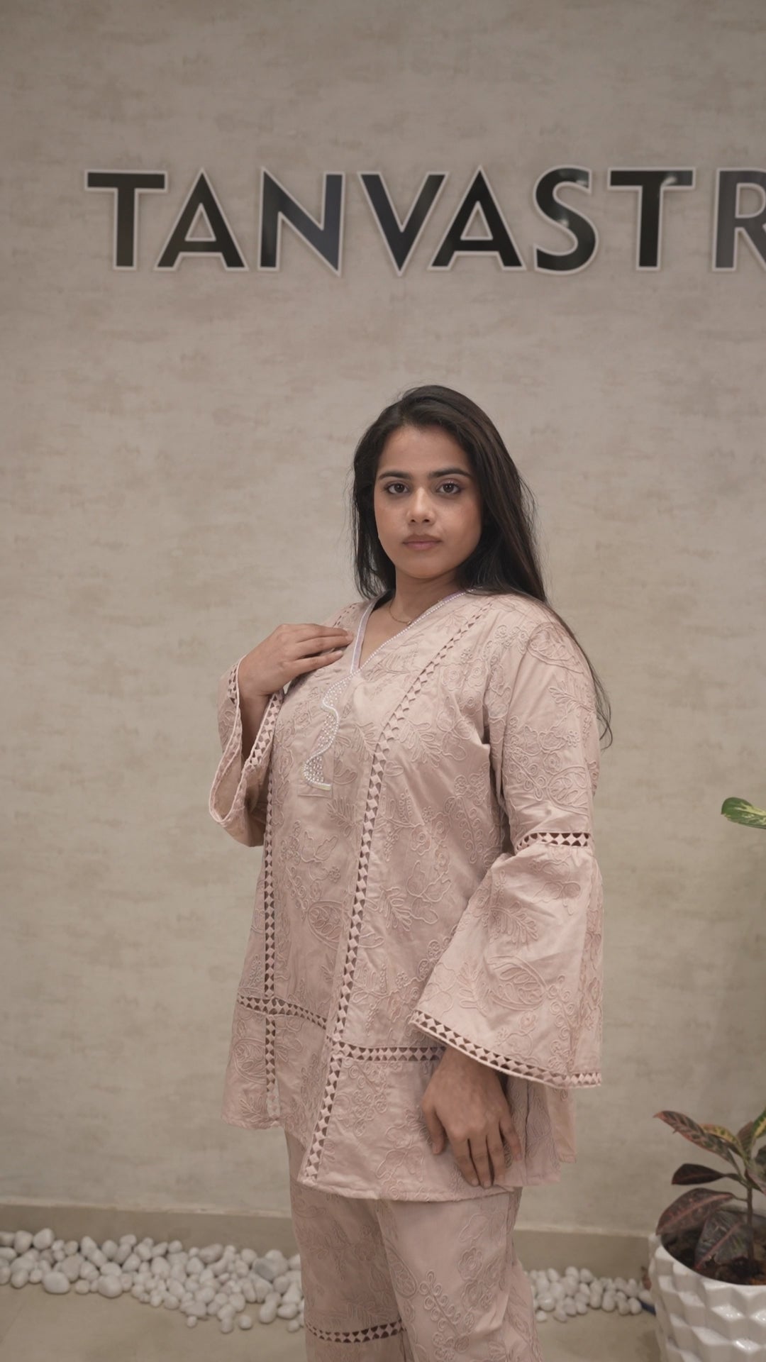 A-line Thread Schiffli Kurta with Plazzo Pants