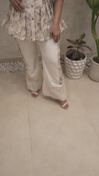 Mul Chanderi Pleated Collar Top with Pants