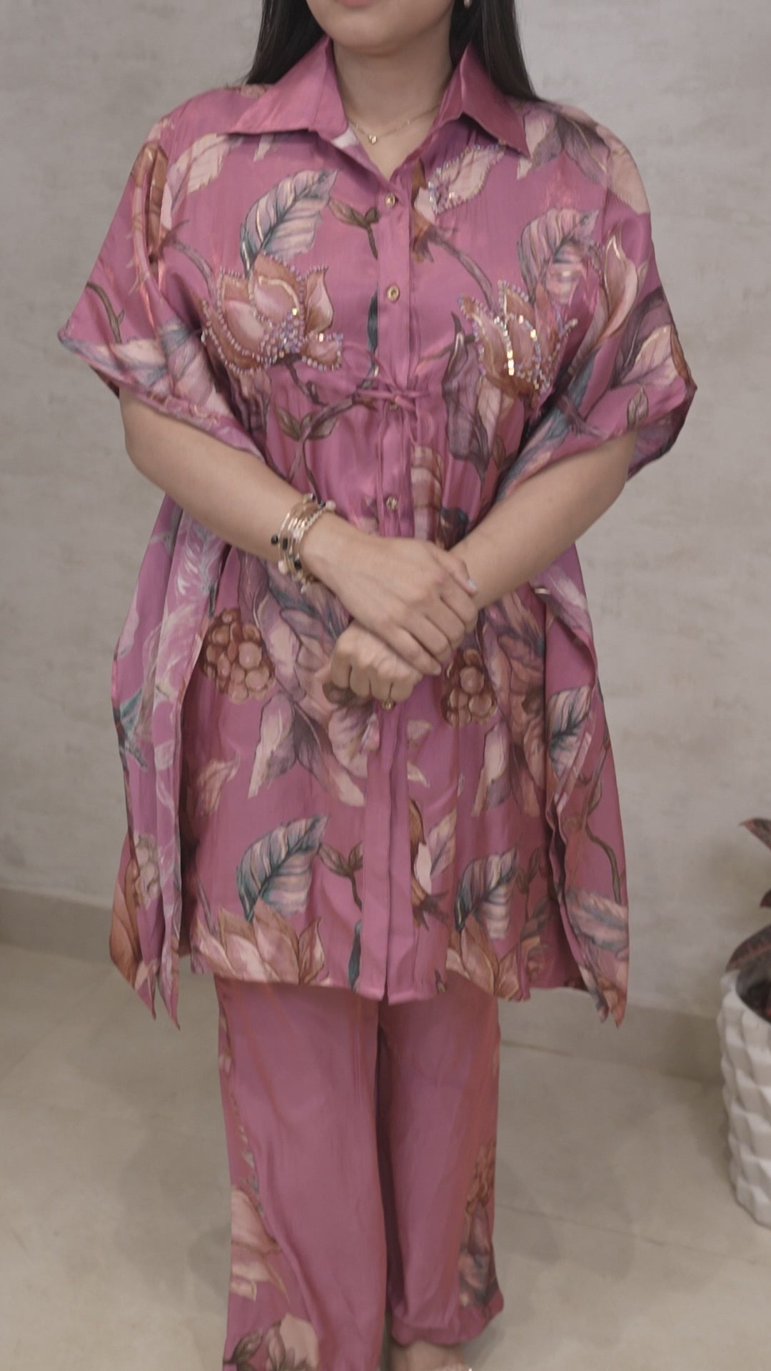 Short Kaftaan Collar Shirt with Pants