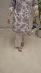 Angrakha Floral Jacquard Crepe Kurta with Palazzo Pants