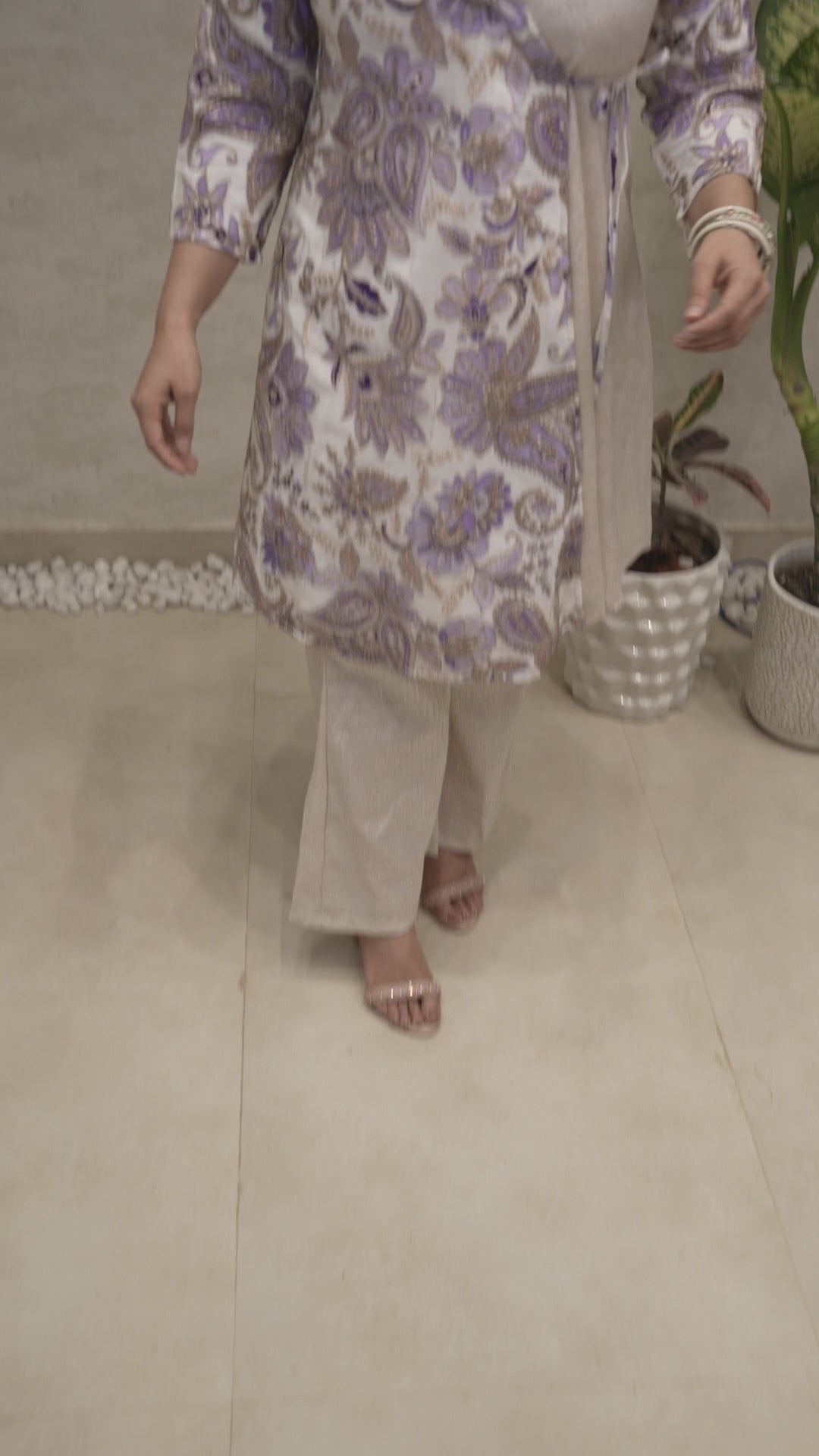Angrakha Floral Jacquard Crepe Kurta with Palazzo Pants