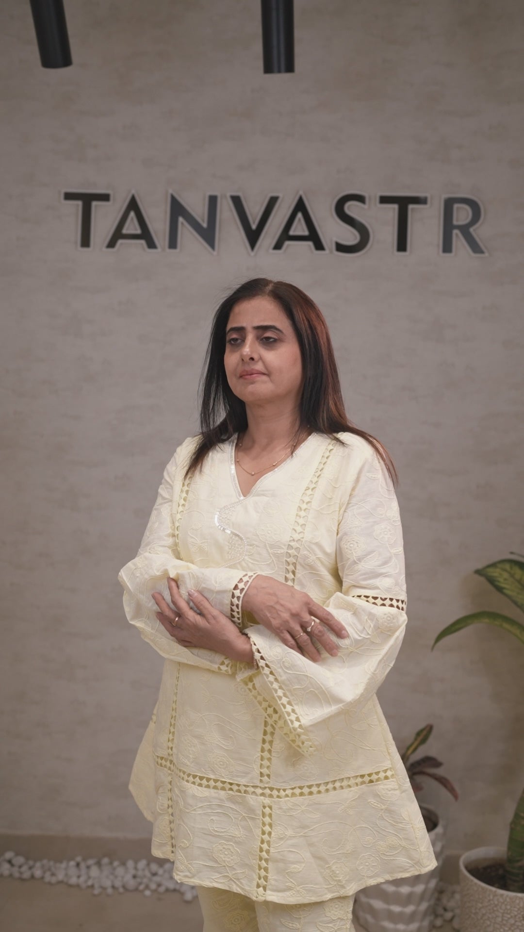 A-line Thread Schiffli Kurta with Plazzo Pants
