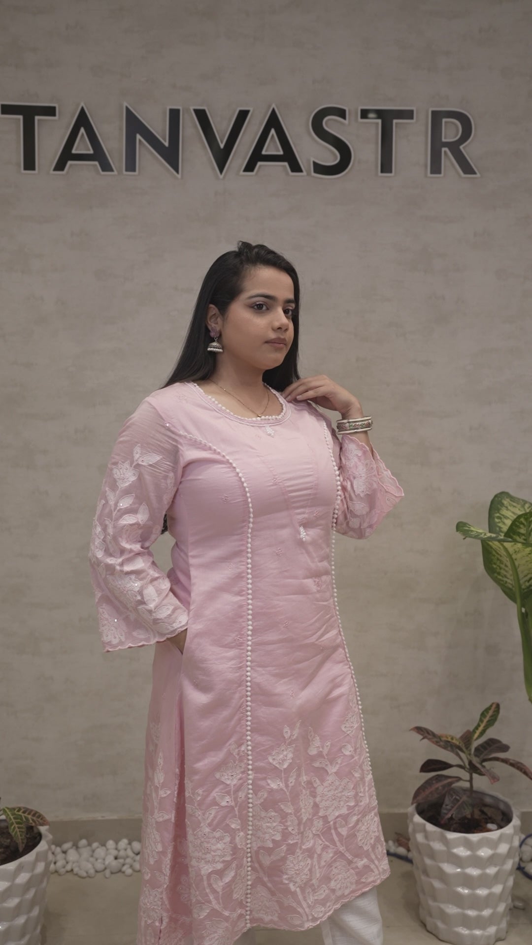 A-Line Applique Mul Cotton Kurta with Pants