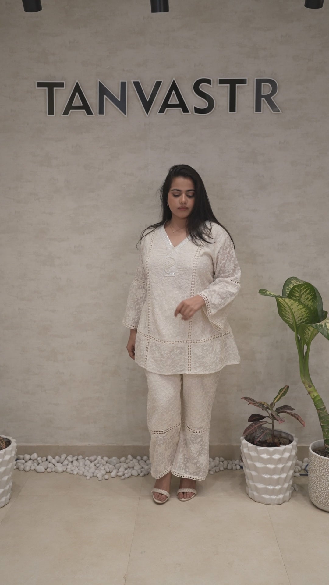 A-line Mulchanderi Kurta with Plazzo Pants