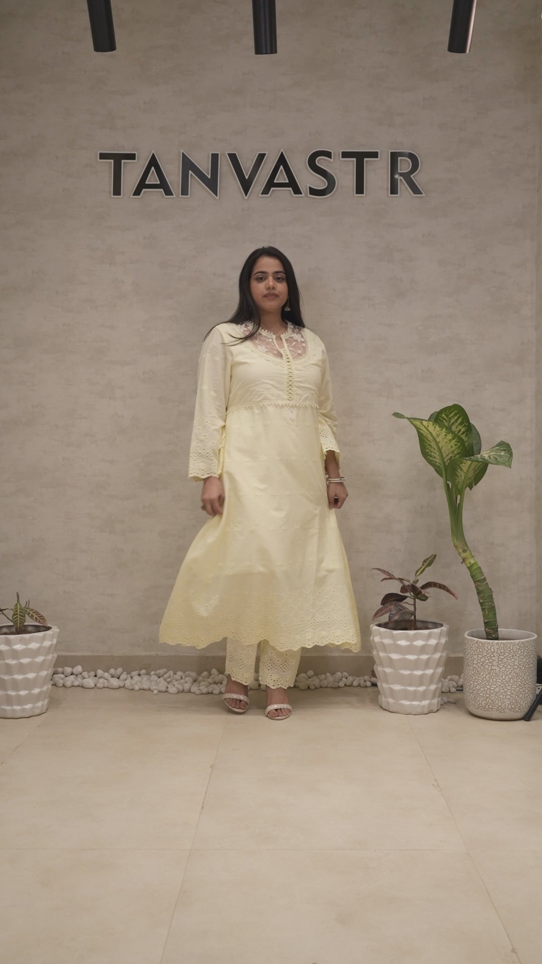 A-line Long Kurta Net Yoke with Pants
