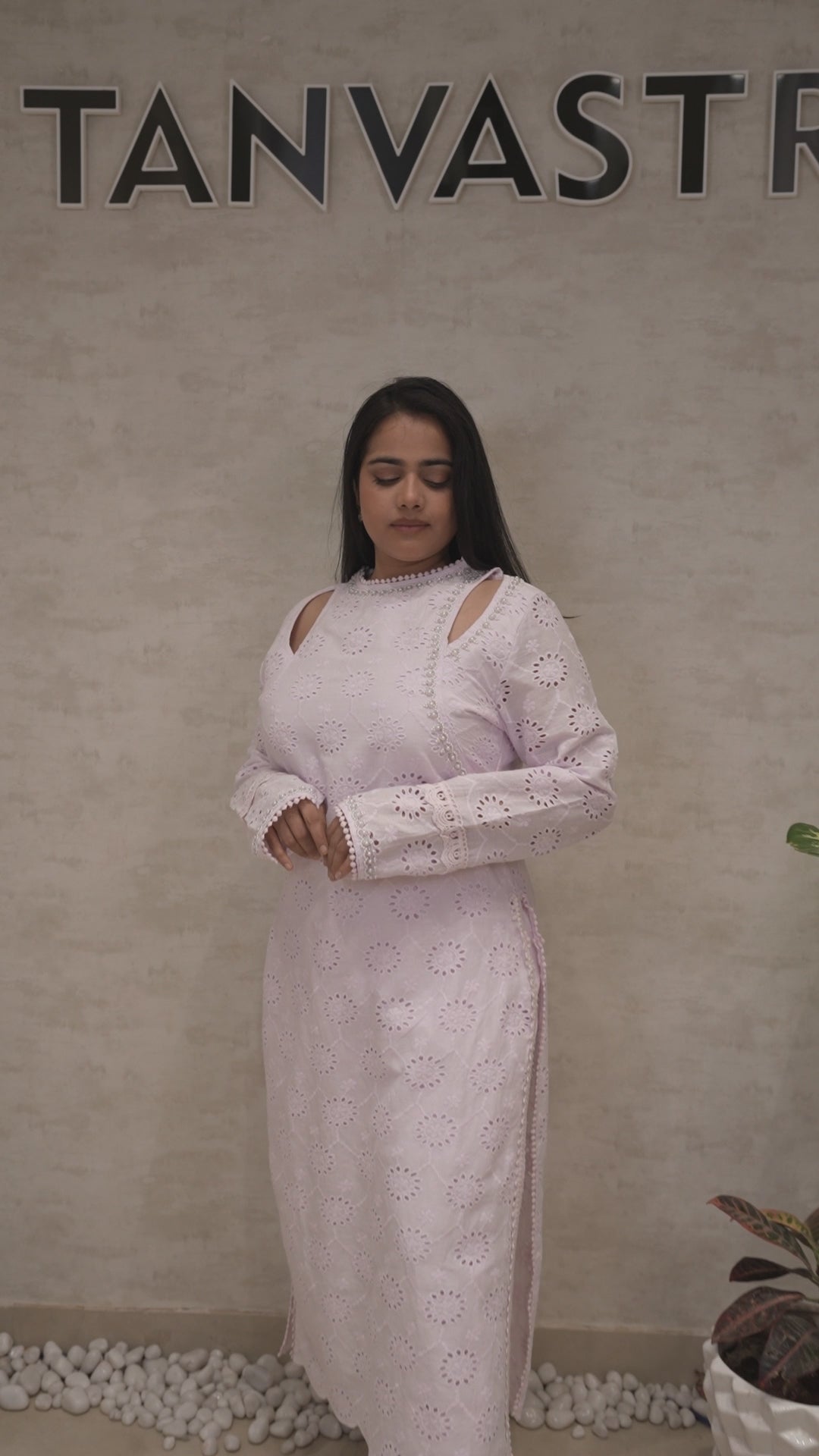 Floral Schiffli Long Straight Kurta with Pants