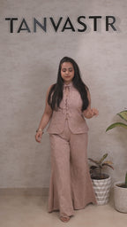 Thread Embroidered Schiffli Vest Top with Flared Pants