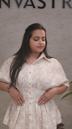 Mul Chanderi Pleated Collar Top with Pants