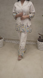 Embroidered Motif Collar Shirt with Pants