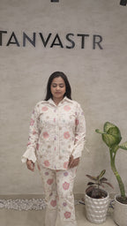 Motif Floral Embroidered Shirt with Pants
